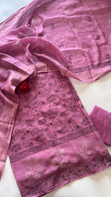 Purple Pure Linen embroidered premium unstitched dress material