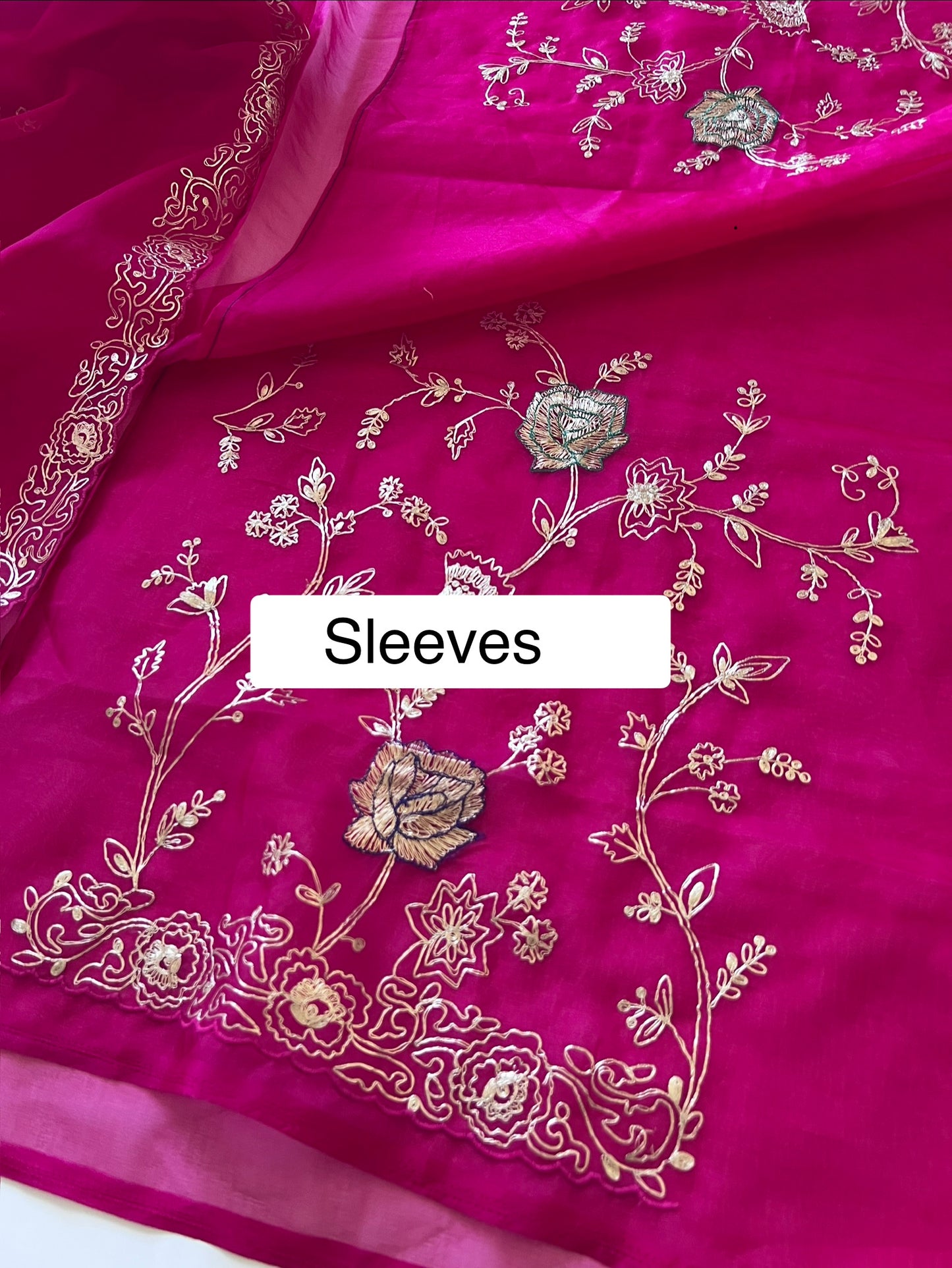 Pure Silk Organza Full embroidered premium unstitched suit in Hot Pink