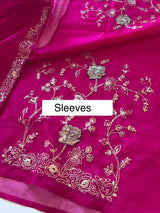 Pure Silk Organza Full embroidered premium unstitched suit in Hot Pink