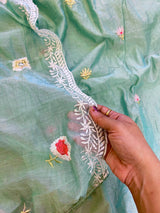 Blue Mul Chanderi Thread embroidered Unstitched Suit
