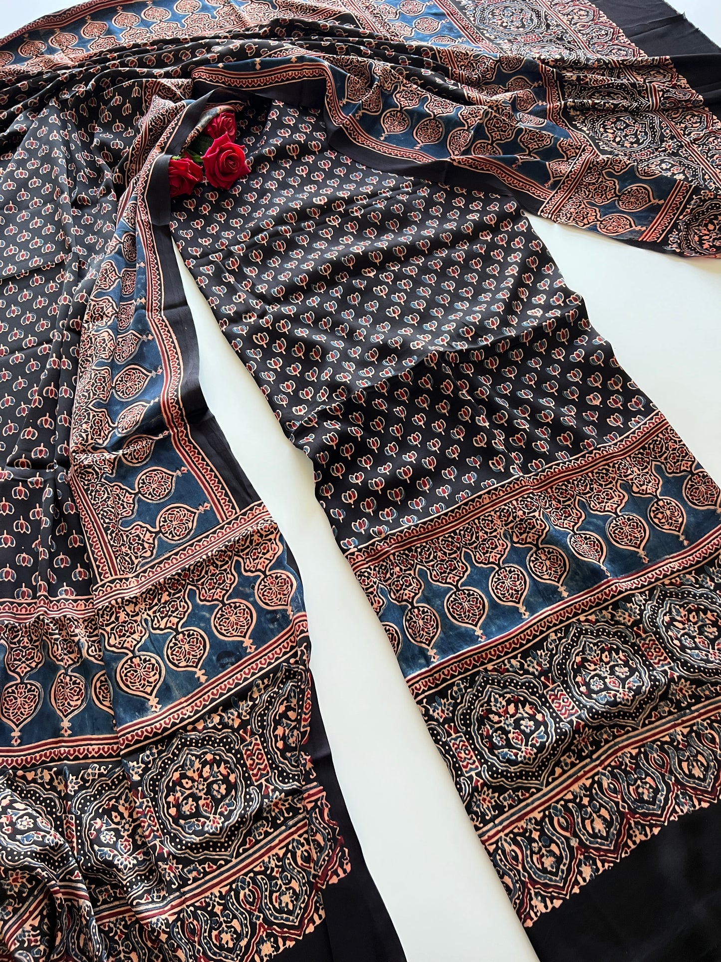 Black Original Handblock Ajrakh print 2 pc fabric Unstitched suit set
