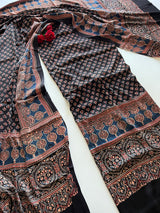 Black Original Handblock Ajrakh print 2 pc fabric Unstitched suit set