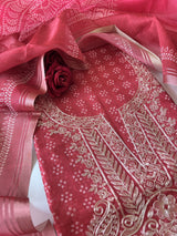 Red soft Organza crepe with Pitta work and bandej