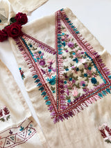 2 pc Cream Knot embroidery Unstitched suit material
