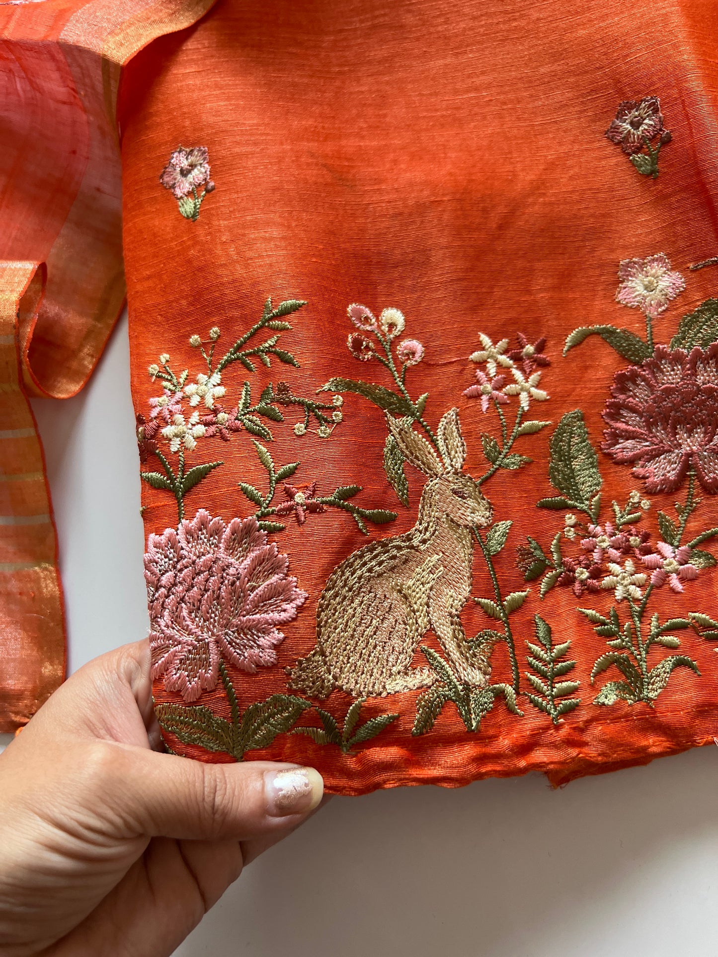 Orange Pure Silk Linen embroidered premium unstitched dress material