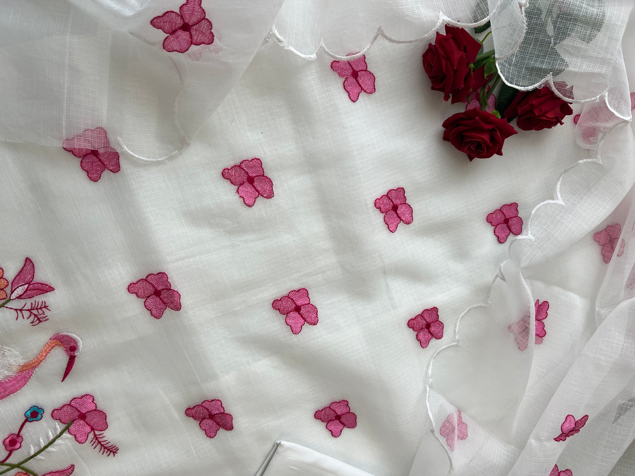 White Kotta embroidered kurta dupatta set Unstitched