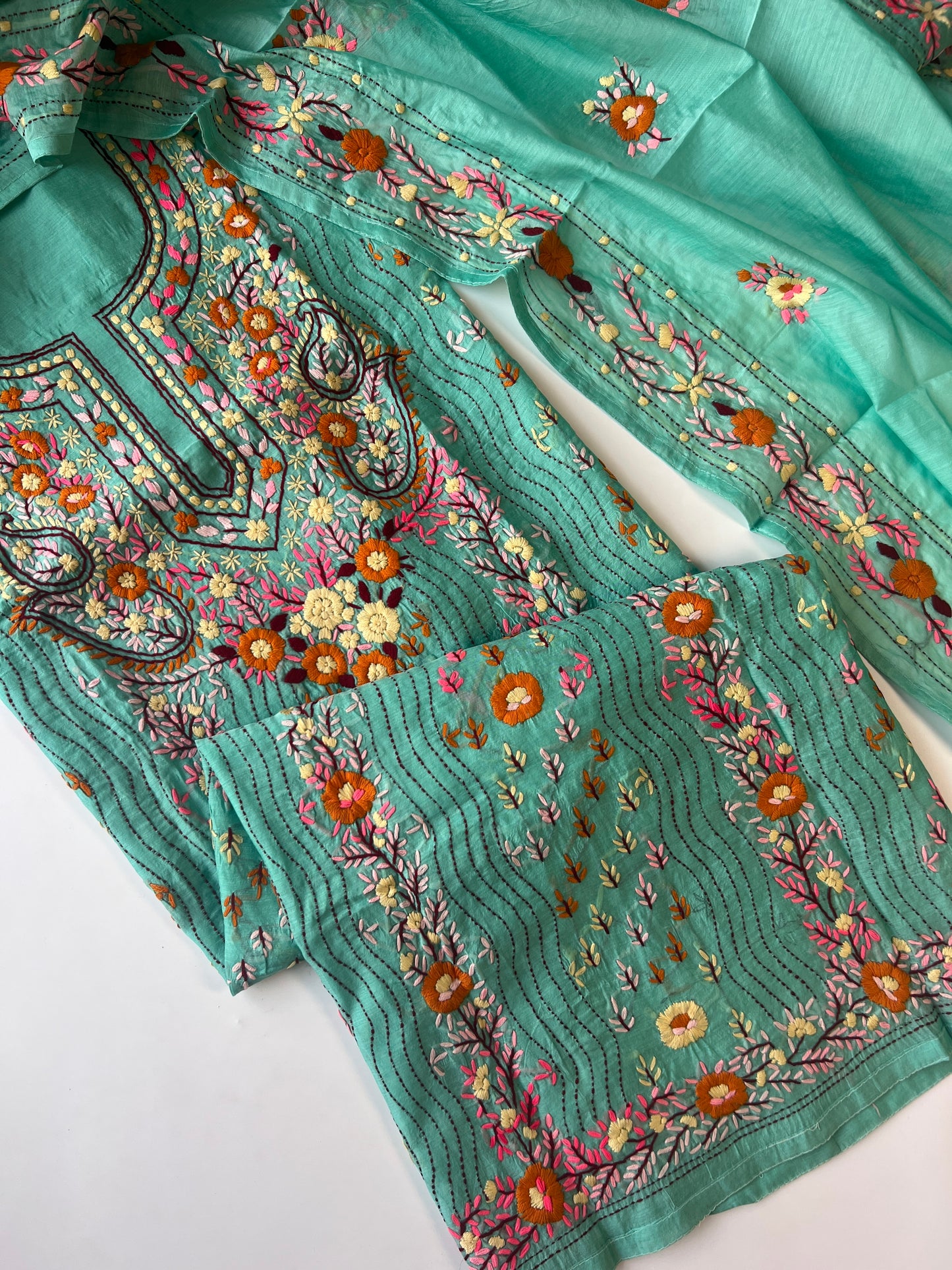 Chanderi Phulkari embroidery Unstitched suit material