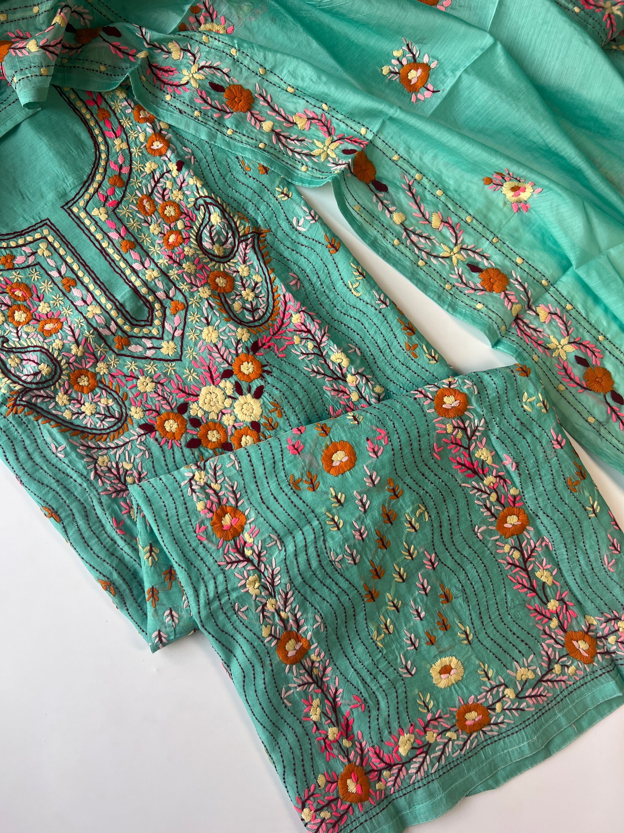 Chanderi Phulkari embroidery Unstitched suit material