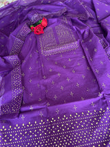 Purple Mul Chanderi dress material with mukaish geometric