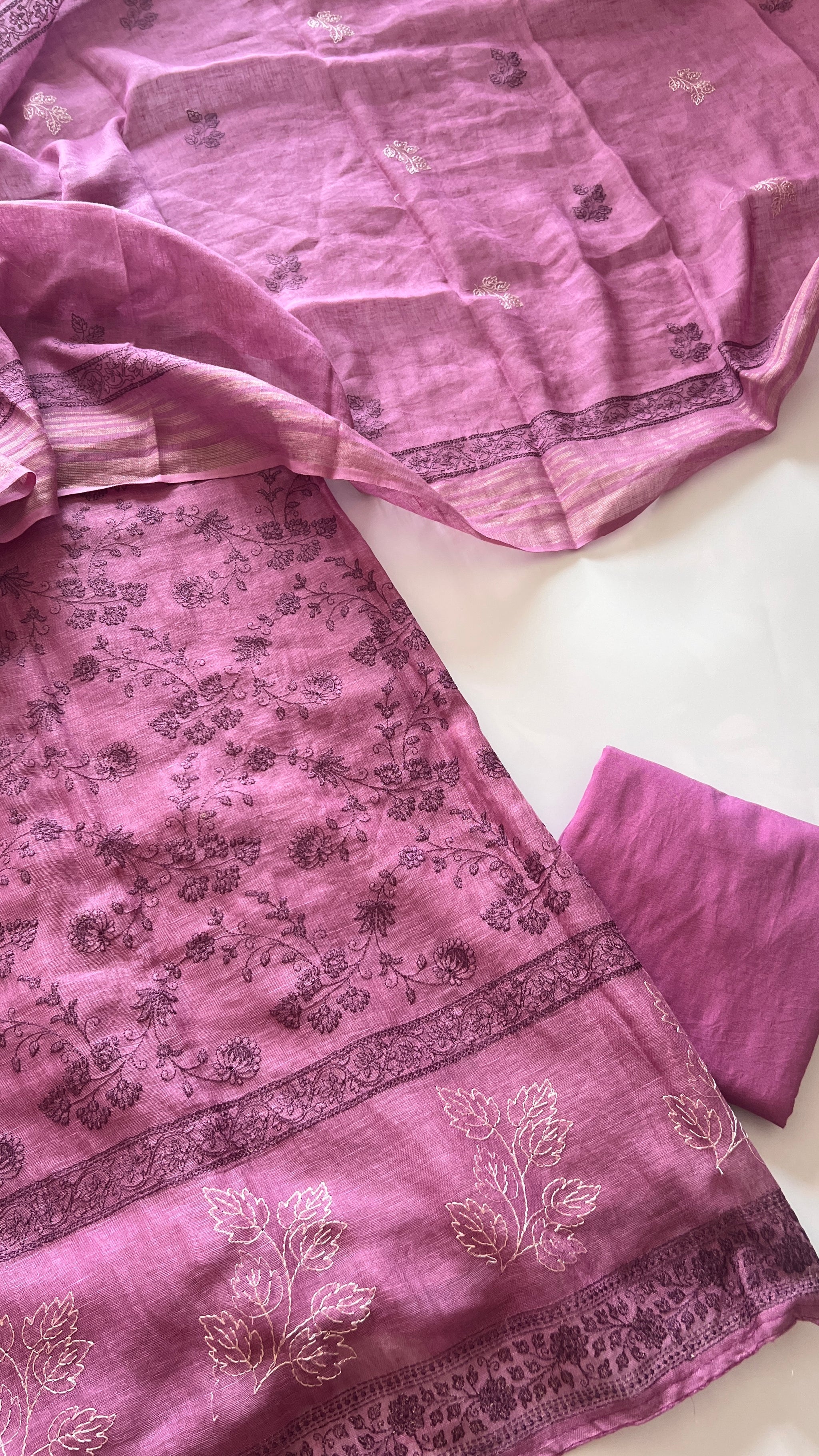 Purple Pure Linen embroidered premium unstitched dress material
