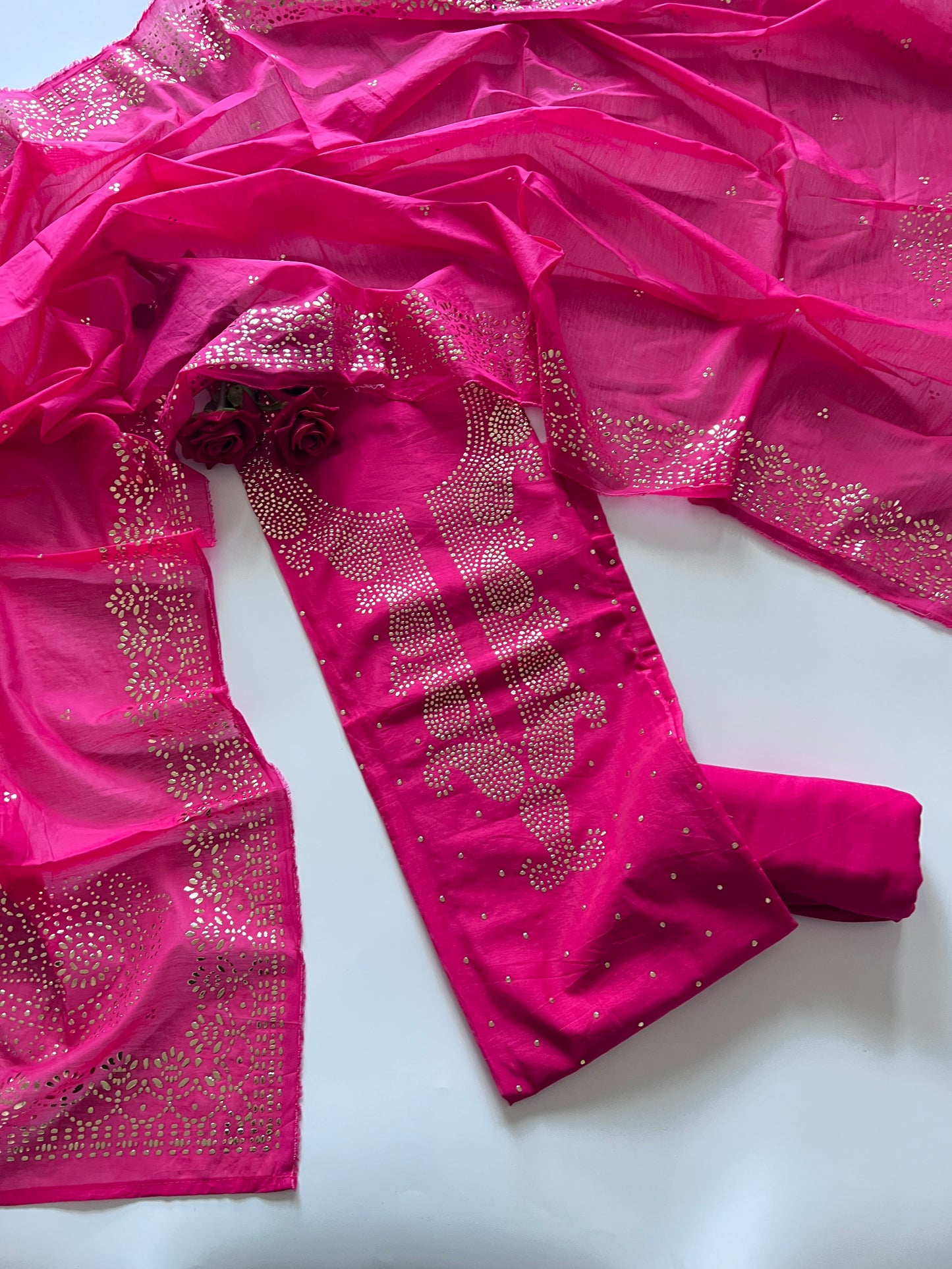 Pink Mul Chanderi dress material with mukaish -Paisley