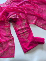 Pink Mul Chanderi dress material with mukaish -Paisley