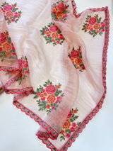 Peach Glass tissue with floral cross stitch embroidery dress material