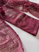 Maroon Mul Chanderi dress material with mukaish