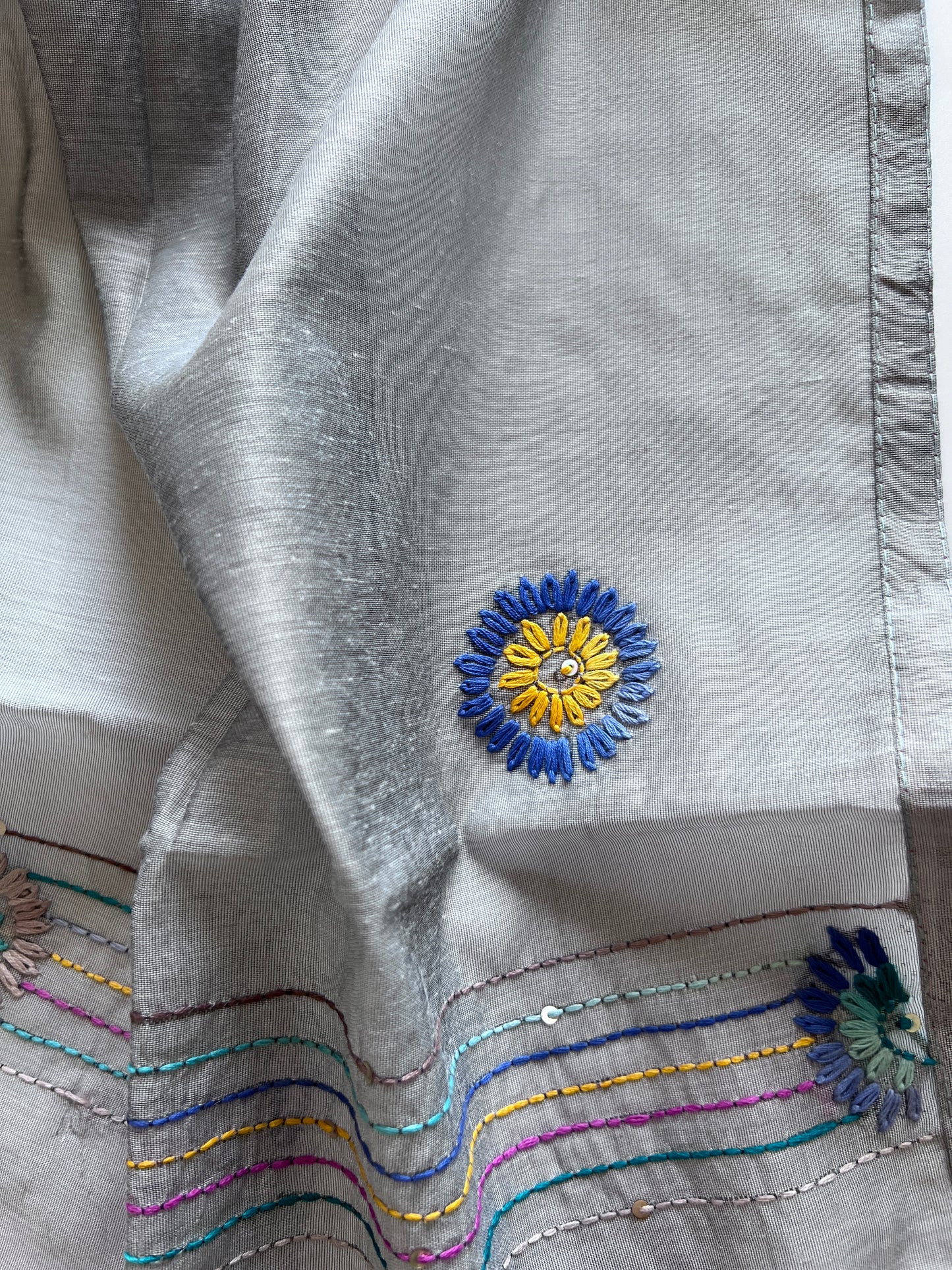 Grey Knot embroidery Unstitched suit material 2 pc