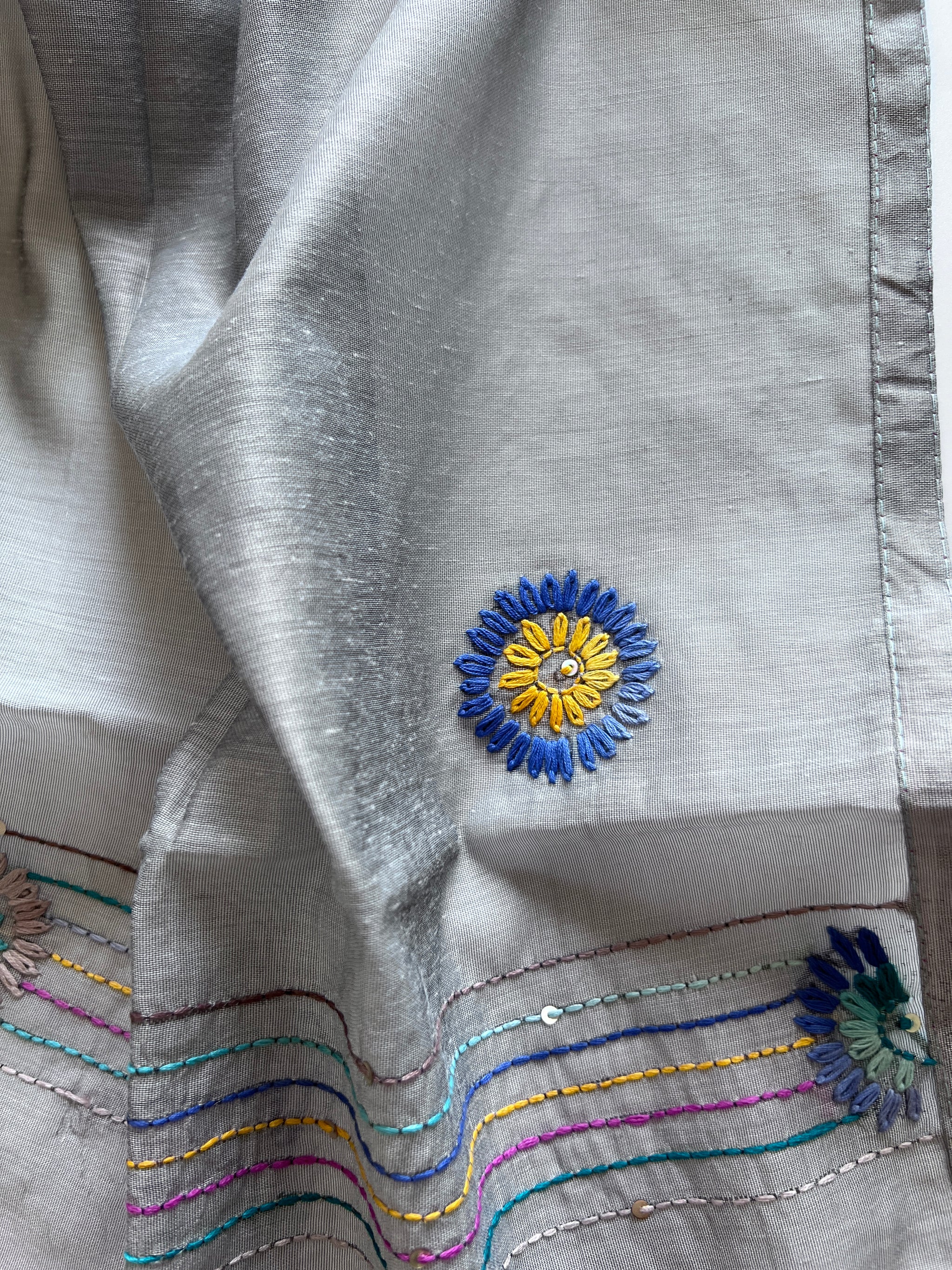 Grey Knot embroidery Unstitched suit material 2 pc