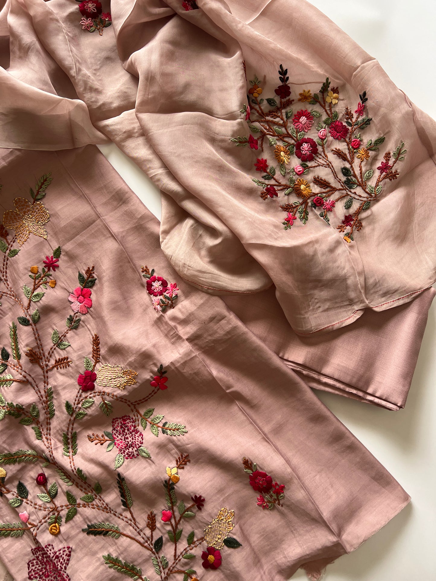 Knot embroidery Masleen Silk Designer Unstitched suit