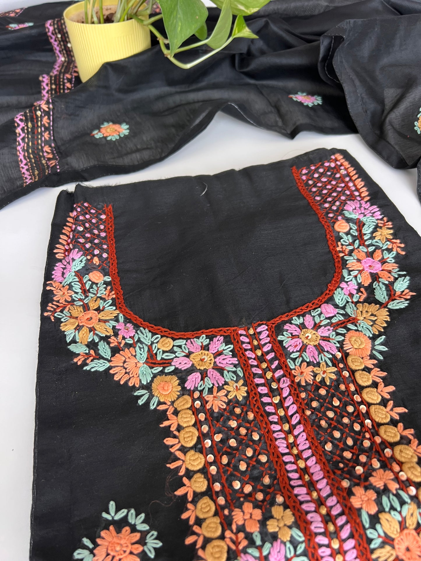 Black knot embroidery Unstitched suit material