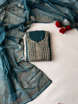 Mirror work on Mul Chanderi dress material with mukaish work dupatta