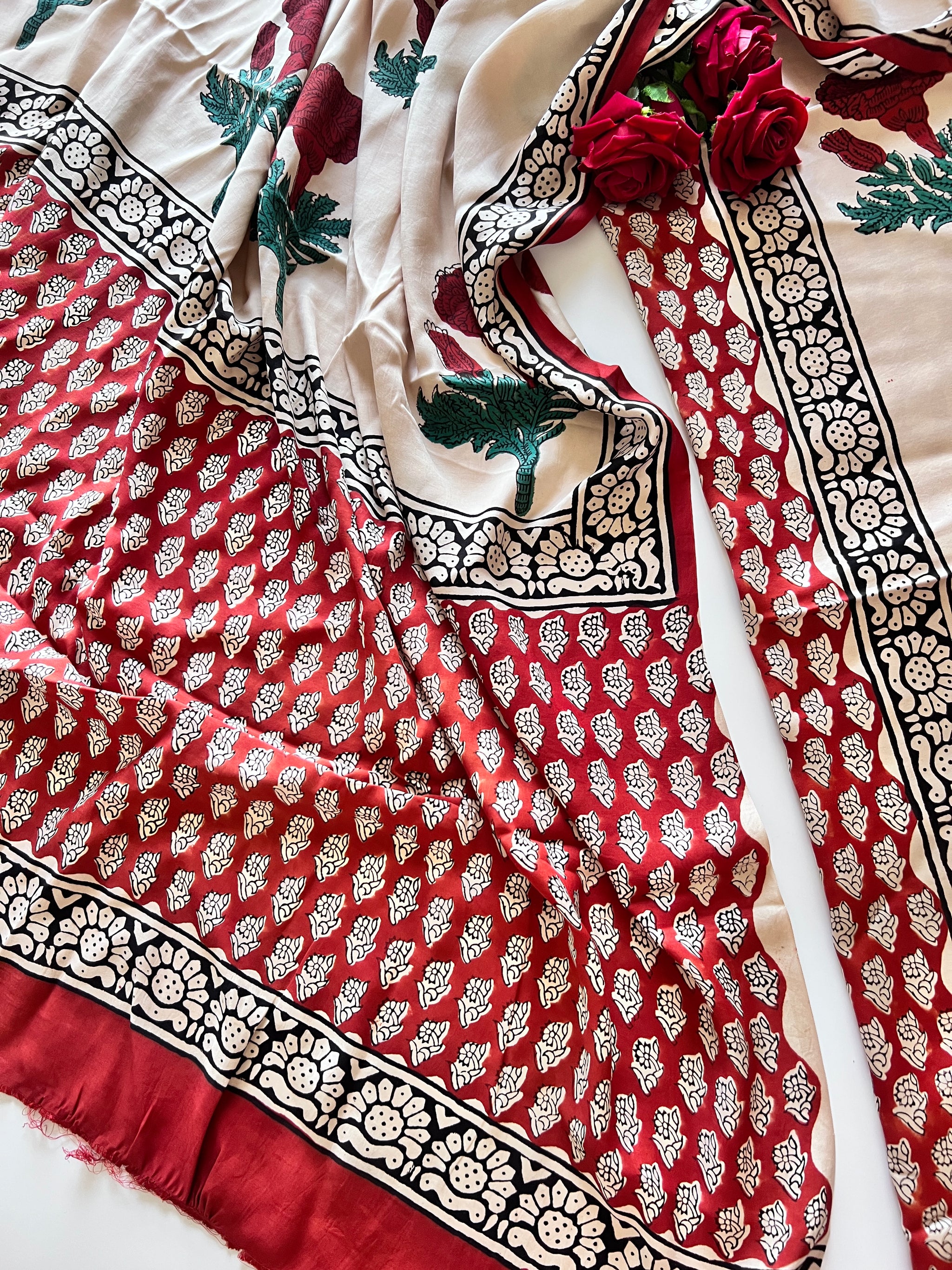 Original Handblock Ajrakh print on Modal fabric Unstitched suit set