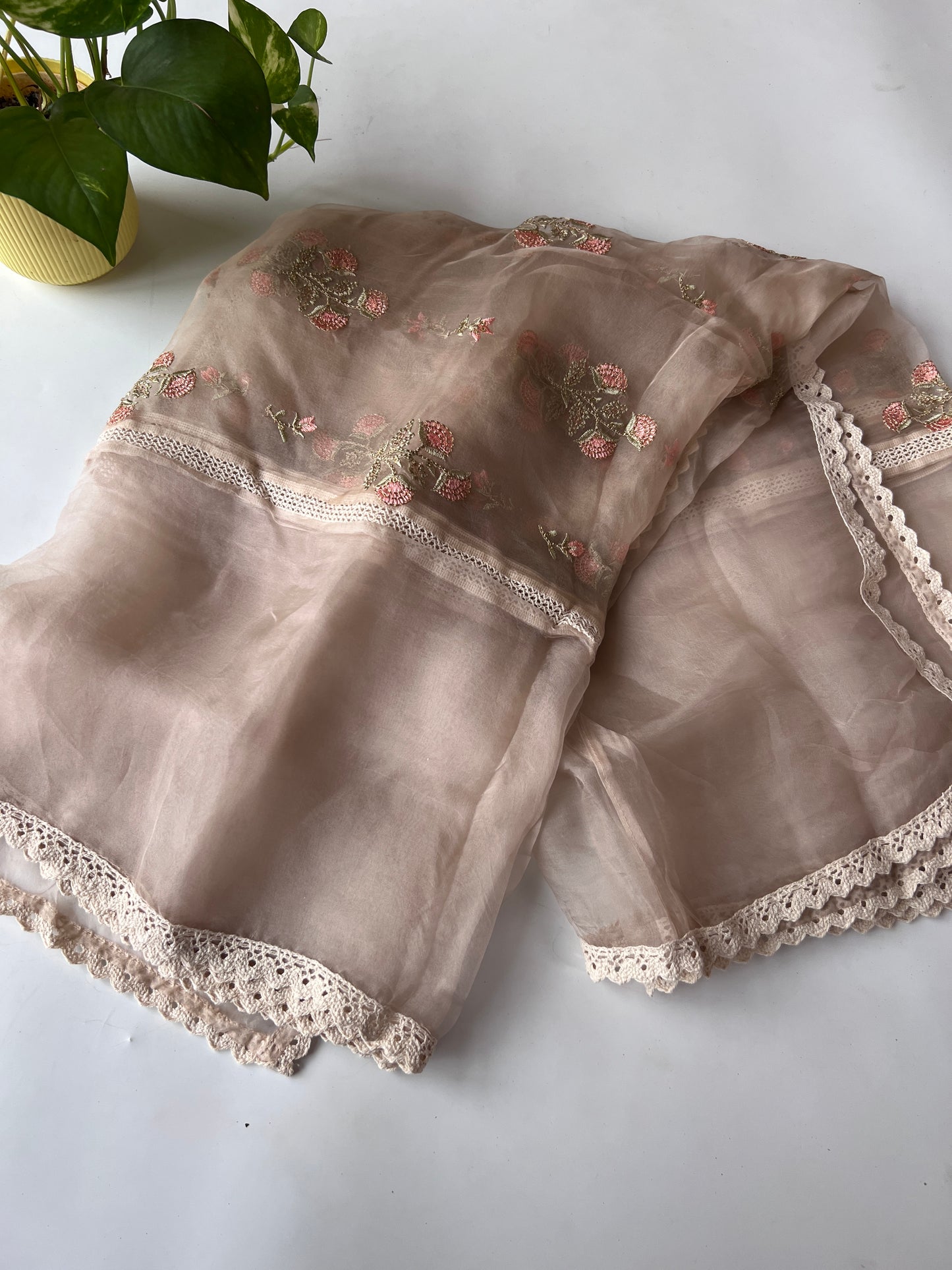 Organza Designer dupatta with floral embroidery