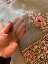 Tissue partywear embroidered suit set unstitched