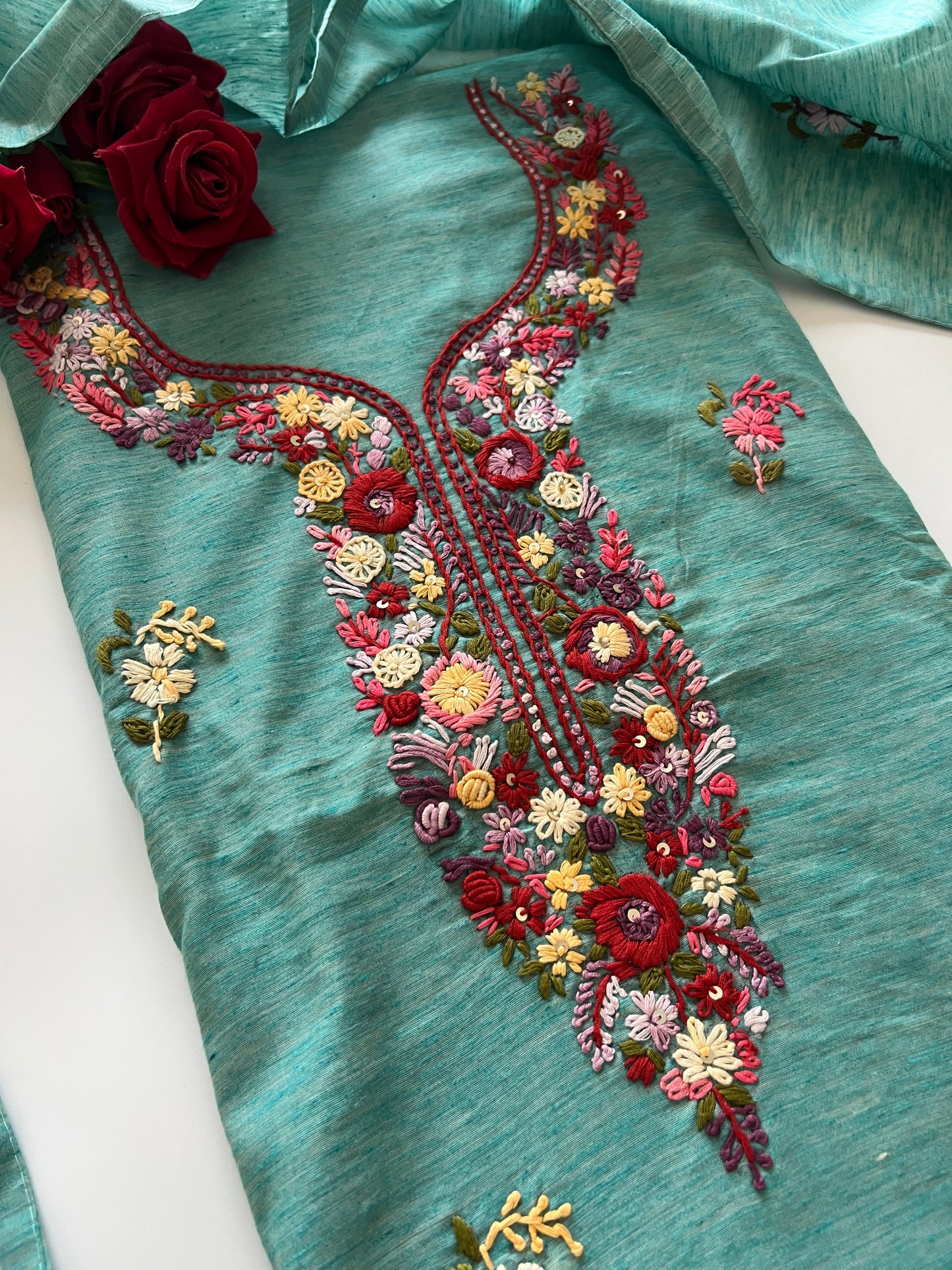 Knot embroidery Unstitched suit material 2 pc