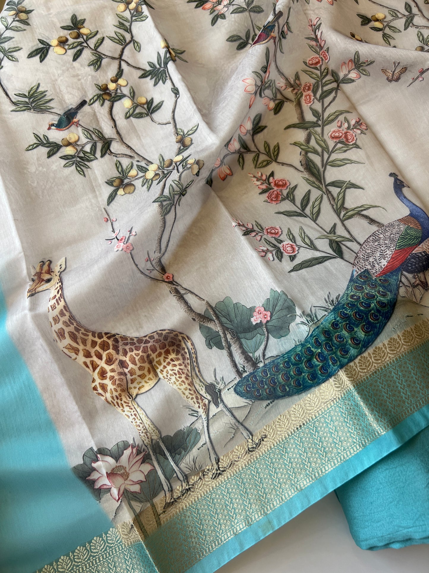 Shikargah printed Dupatta with Chanderi kurta Unstitched suit material