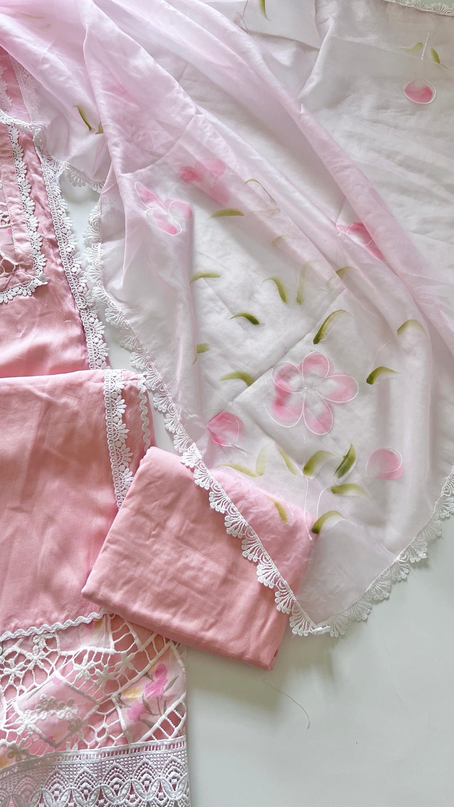 Pink Viscose Muslin dress material unstitched Suit set