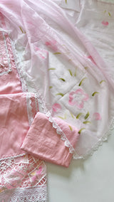 Pink Viscose Muslin dress material unstitched Suit set