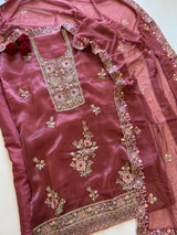 Tissue partywear embroidered suit set unstitched