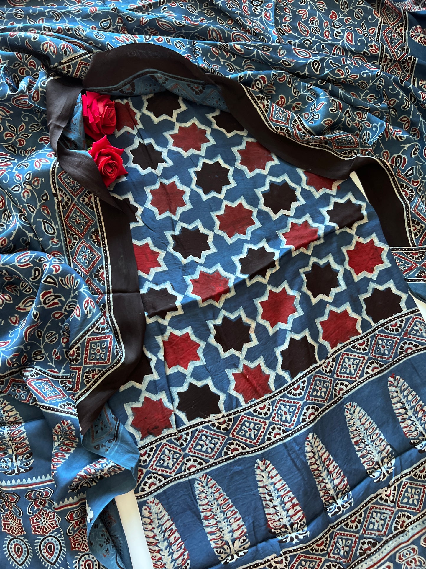 Blue Original Handblock Ajrakh print on Modal fabric Unstitched suit set