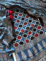 Blue Original Handblock Ajrakh print on Modal fabric Unstitched suit set