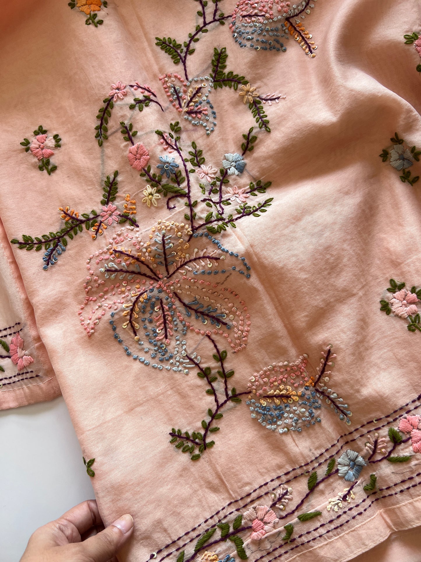 Peach Knot embroidery Unstitched suit material