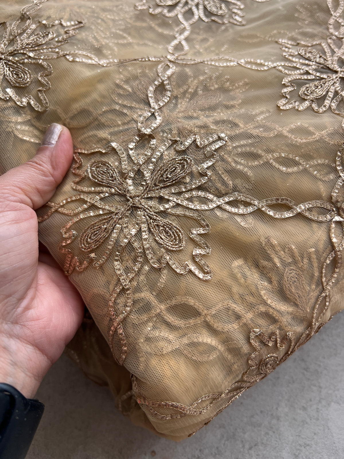 Gold net with Gotta work fabric