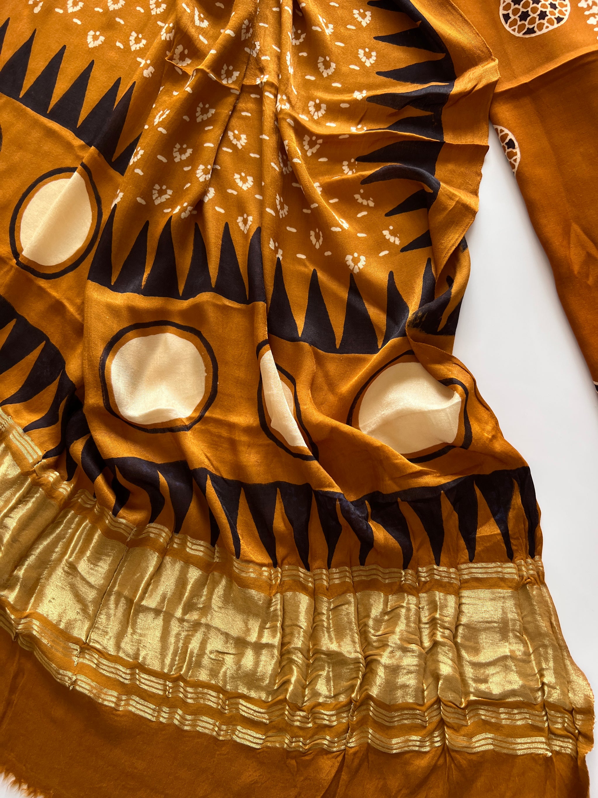 Yellow Ajrakh Handblock print 3 pc fabric Unstitched suit set