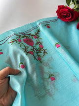 Sky blue Phulkari embroidery Unstitched suit material