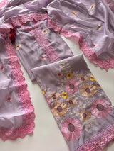 Purple Sunflower Embroidery Mul Masleen Dress material