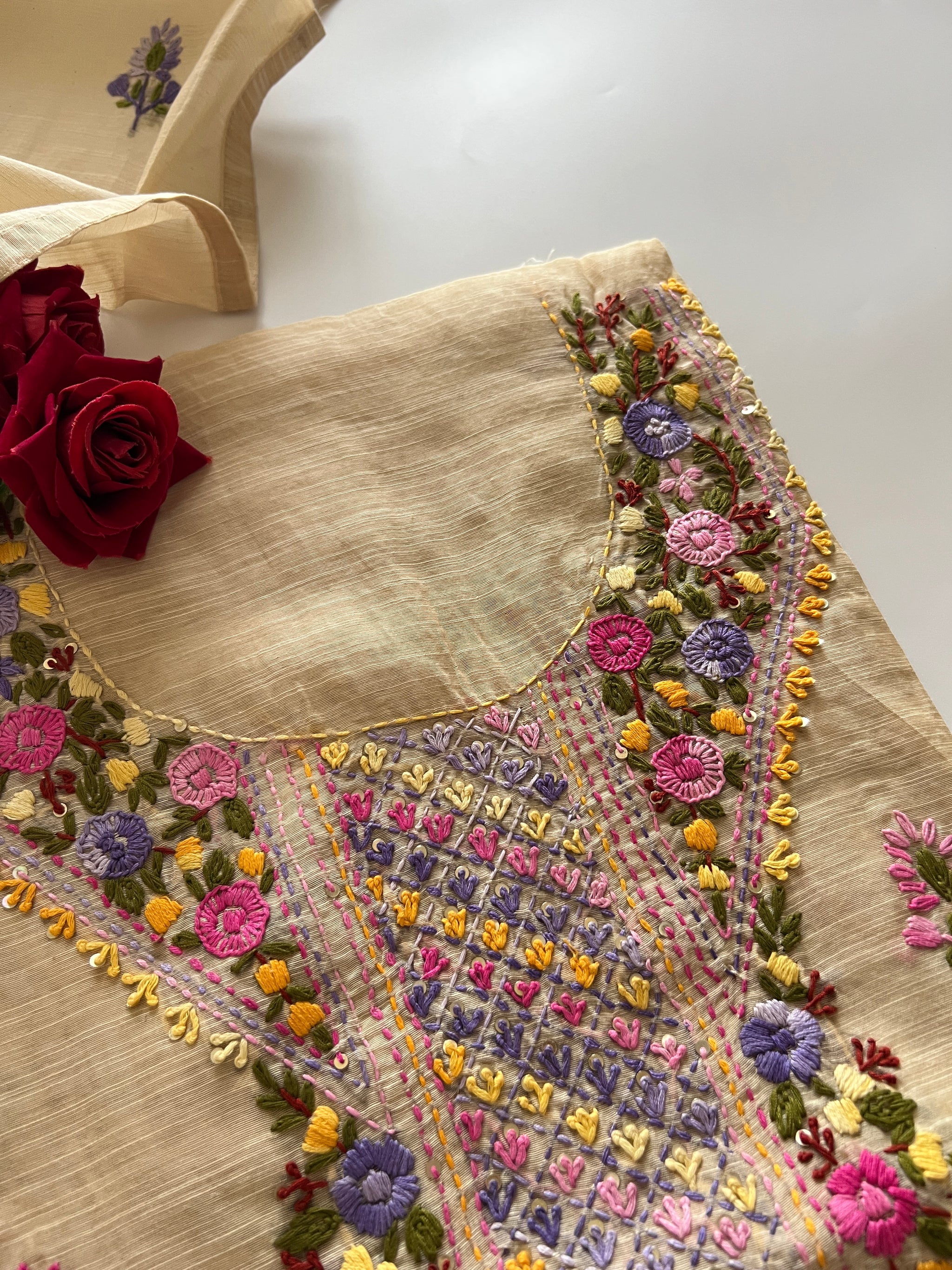 Beige Knot embroidery Unstitched suit material 2 pc
