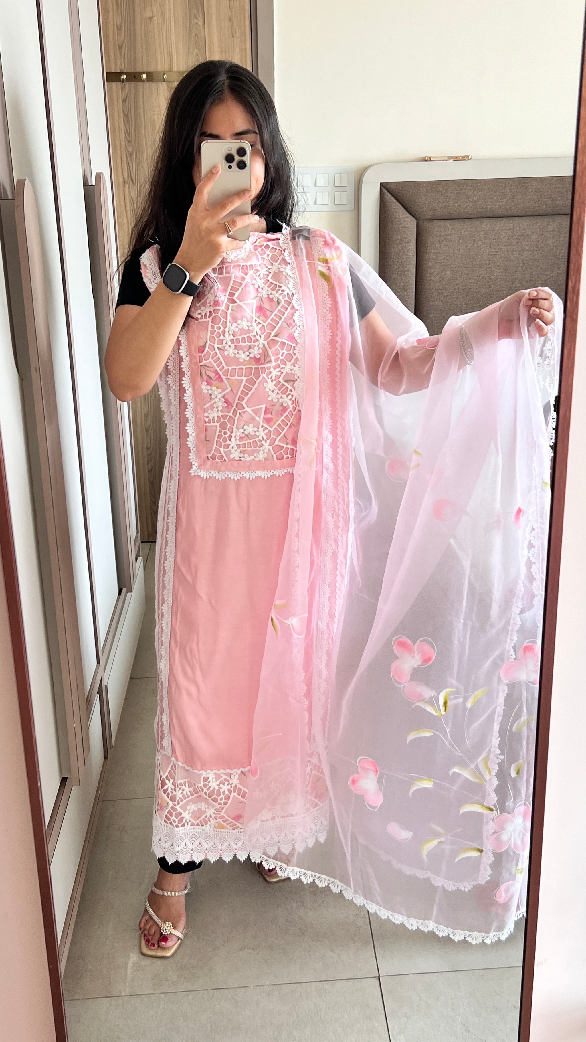 Pink Viscose Muslin dress material unstitched Suit set