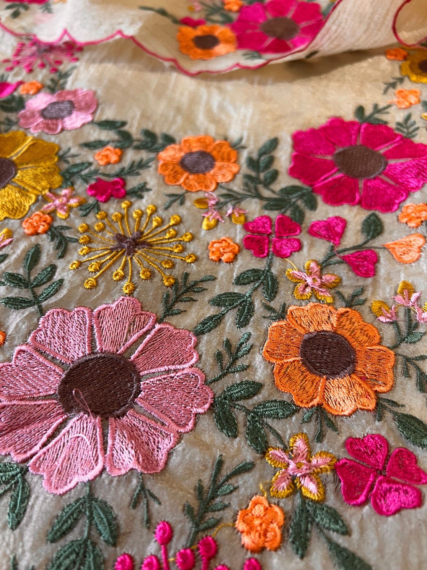 Sunflower Embroidery Crush tissue Silk Dress material