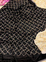 Black velvet sequin embroidered fabric