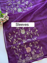 Pure Silk Organza Full embroidered premium unstitched suit in Purple
