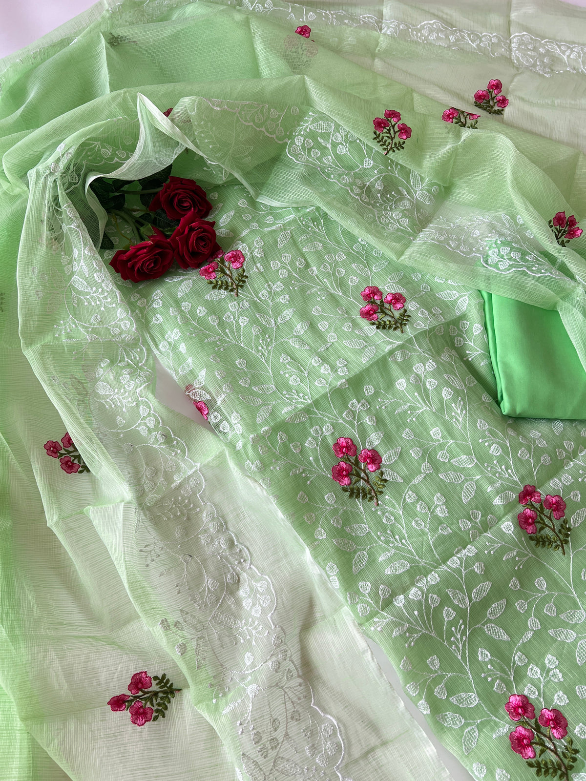 Green Kotta floral embroidered kurta dupatta set Unstitched