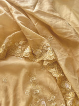 Yellow Mul Chanderi Thread embroidered Unstitched Suit