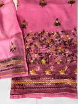 Pink Chanderi knot embroidery Unstitched suit material