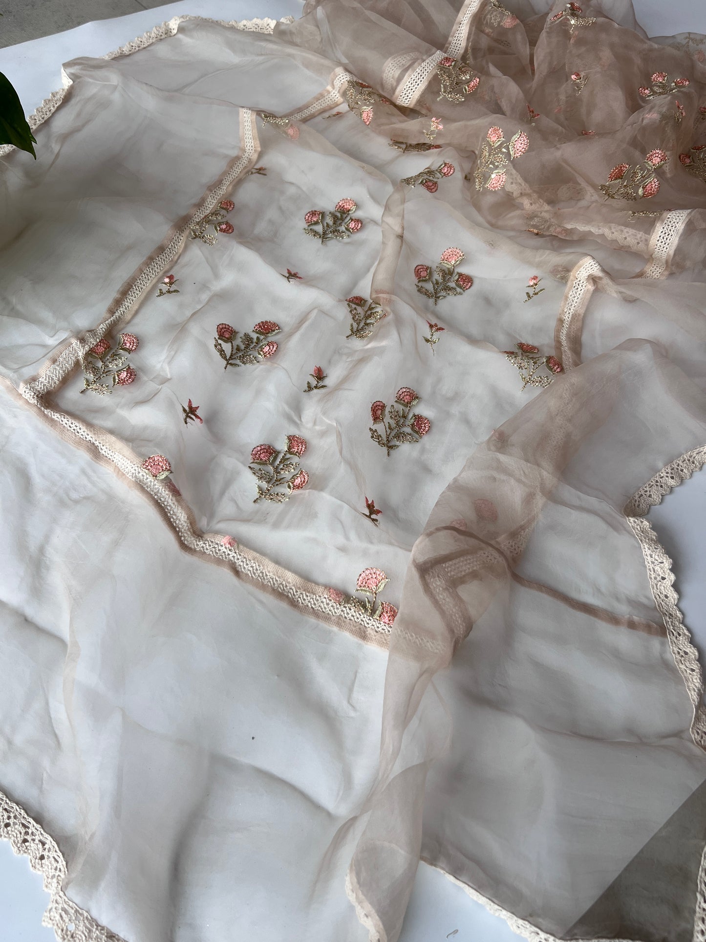 Organza Designer dupatta with floral embroidery