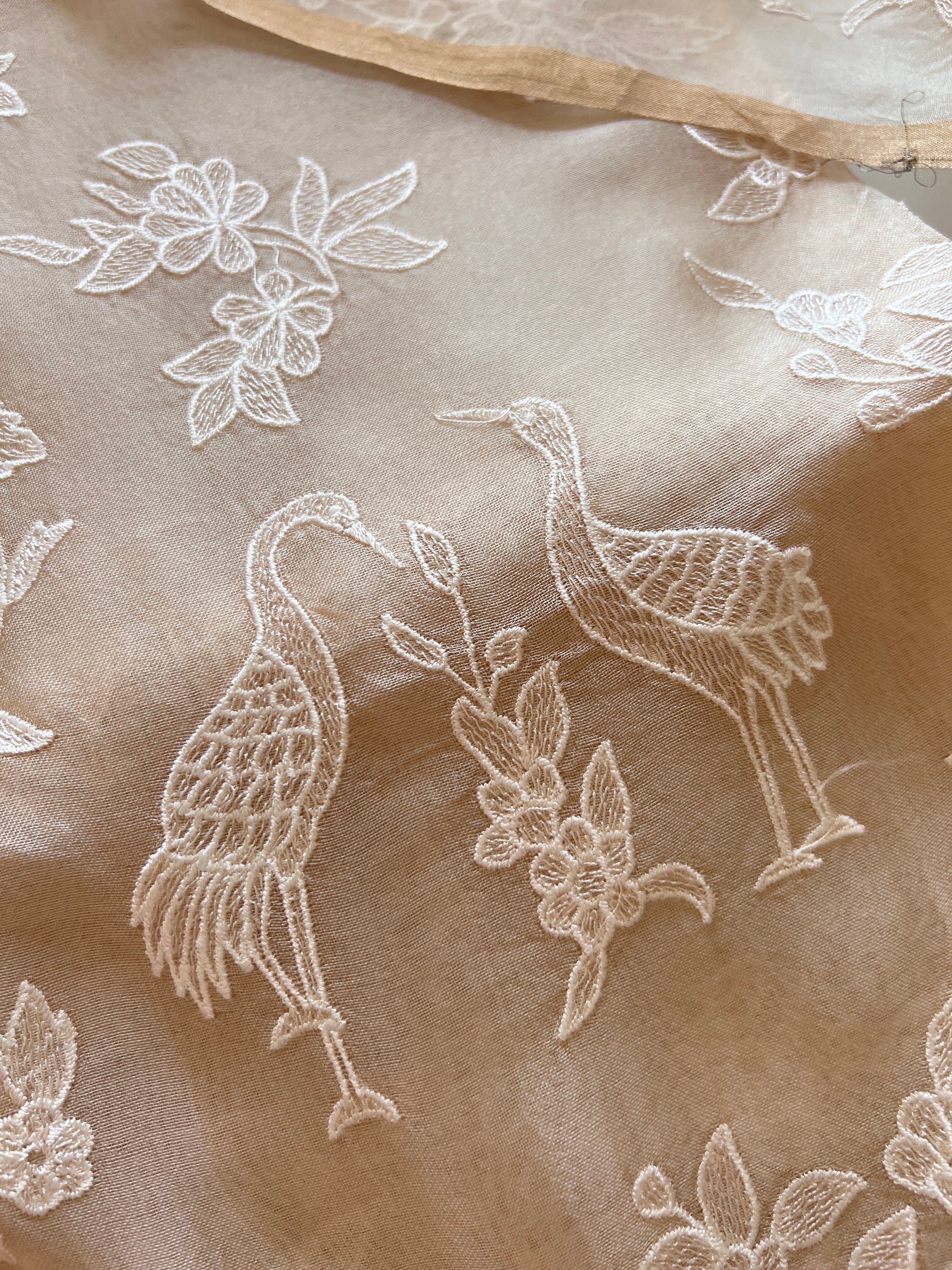 Beige Pure Organza with Swan embroidery Un-stitched Suit set