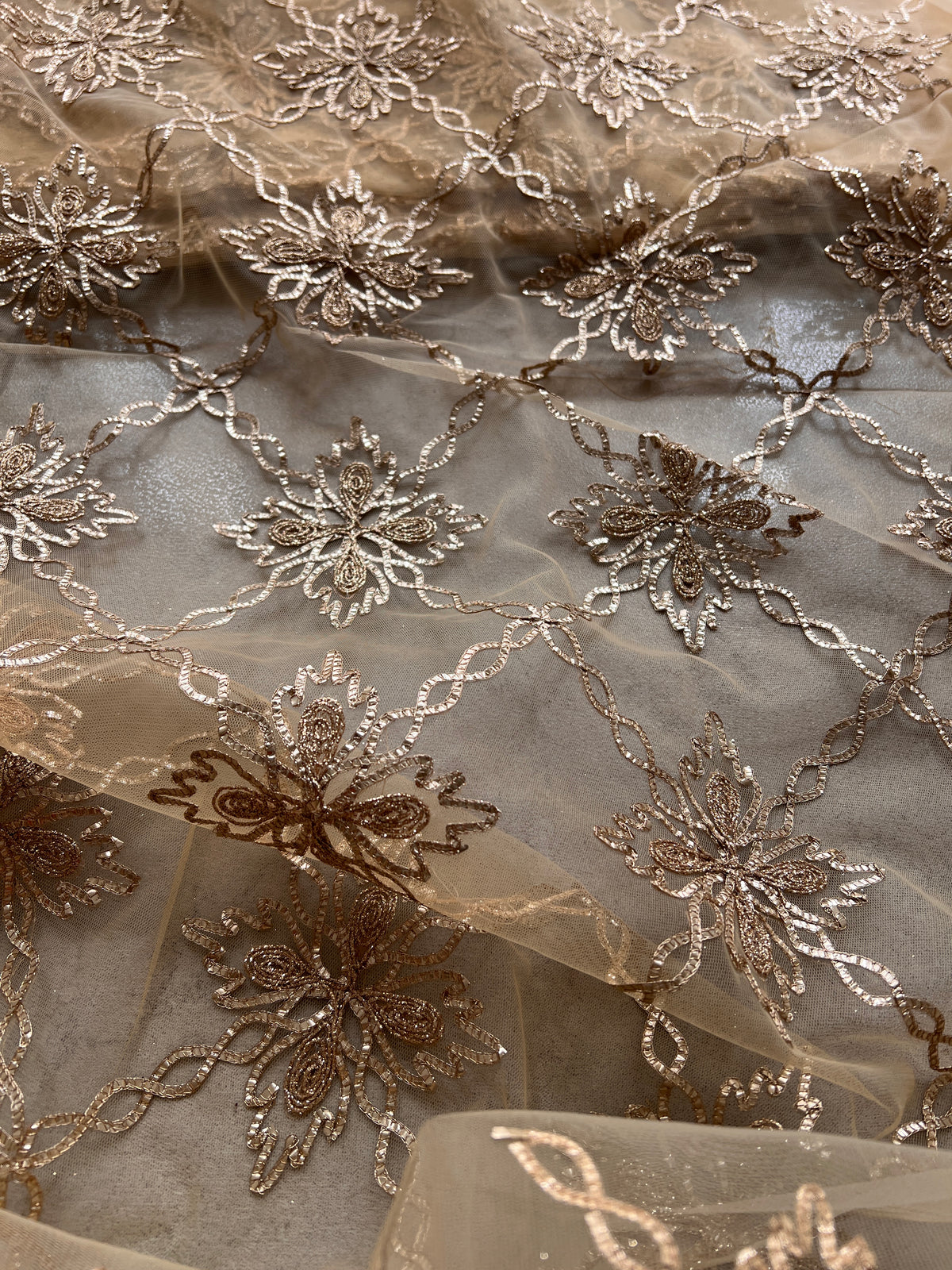 Gold net with Gotta work fabric