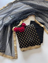 Black Banarsi Georgette Embroidered Unstitched Suit set